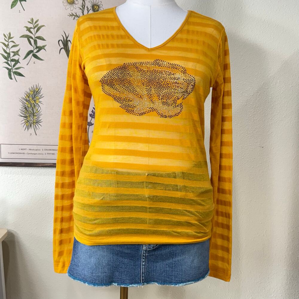 Missouri Tigers Sheer Stripe Rhinestone Top Sporty Football University McBling M